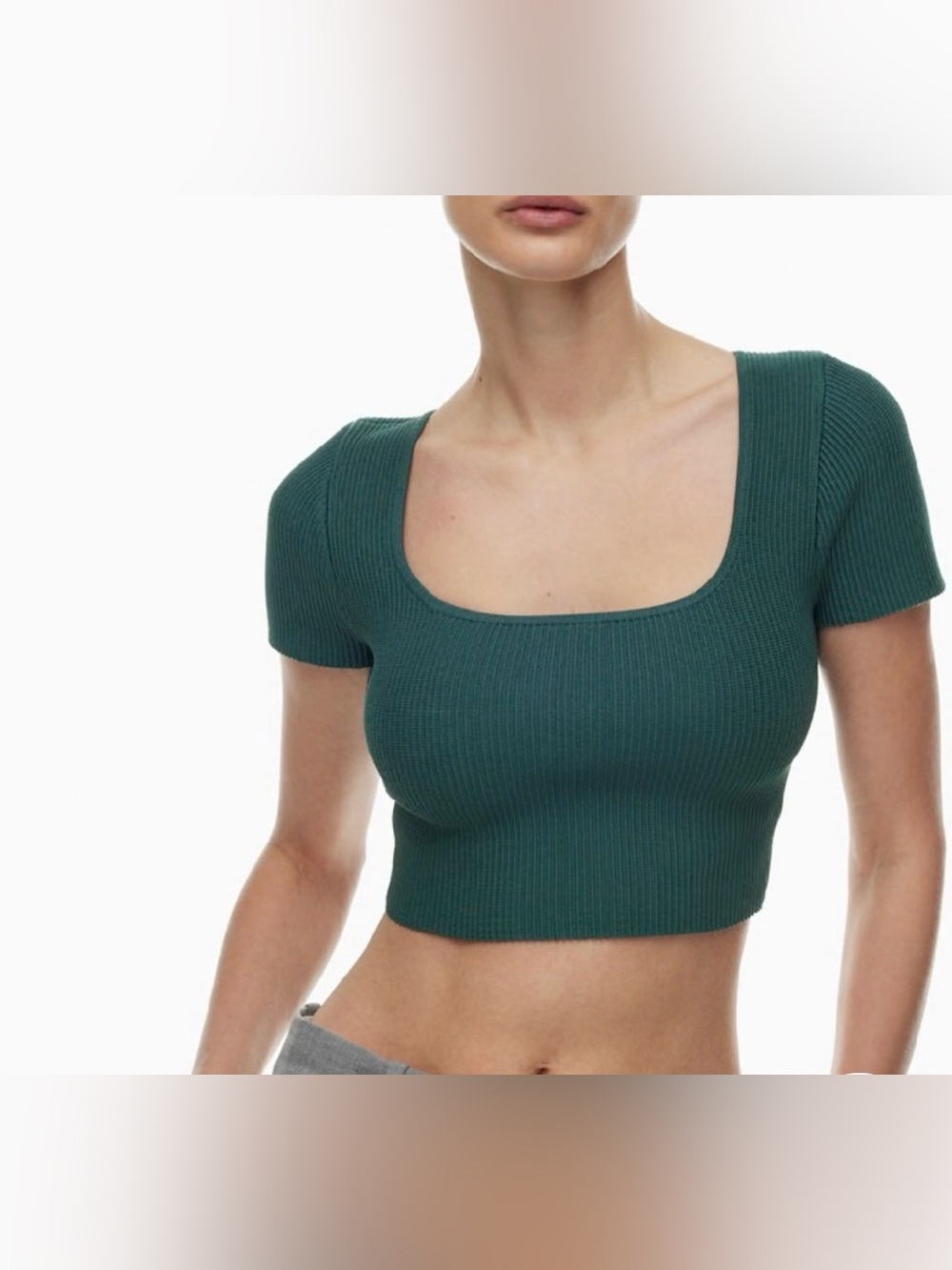 Babaton sculpt knit green crop top, XS